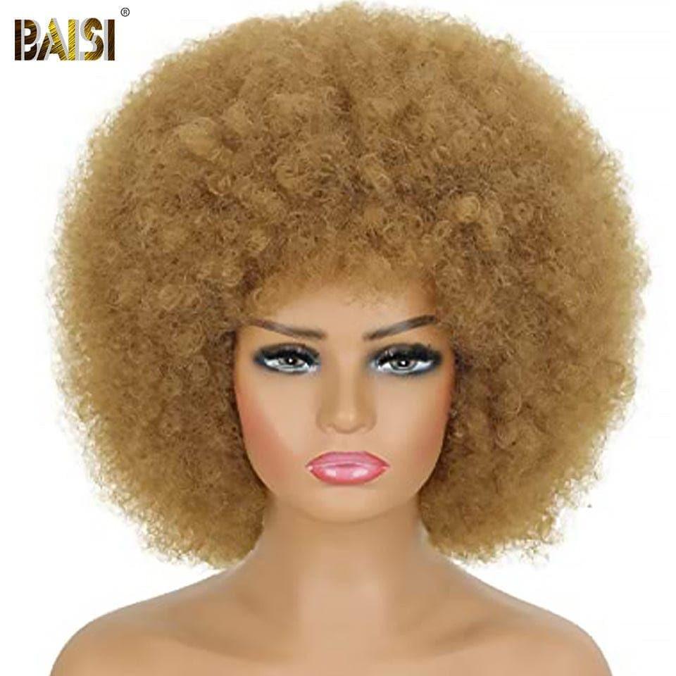 BAISI perruque afro curl avec frange en couleur châtain 27# en 100% vrais cheveux humains