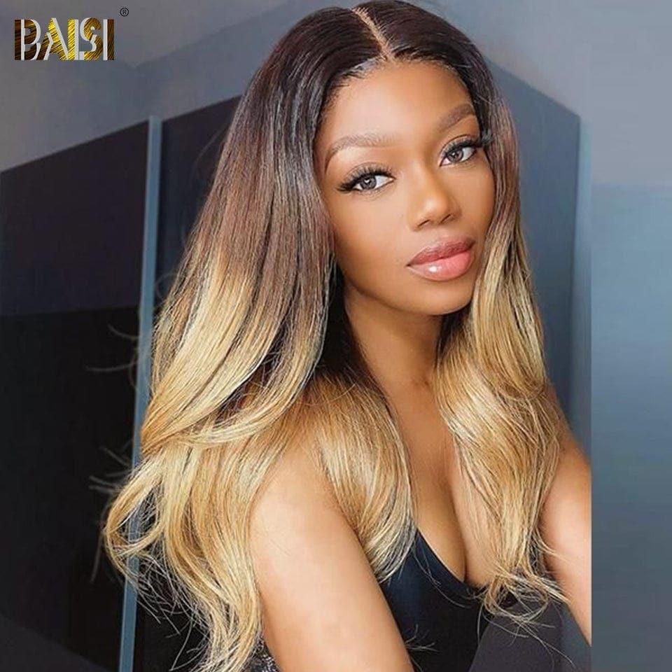 BAISI 13x4 Lace Frontale Perruque Lisse ou body wave En Couleur Miel 1B/#4/#27 100% Cheveux Humains