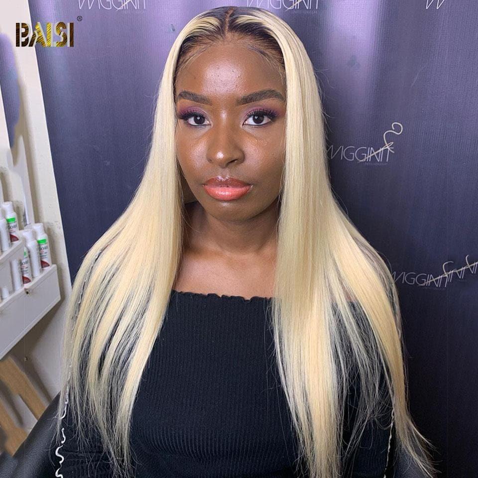 BAISI Perruque Personnalisée Couleur 1B Blonde #613 de Haute Qualité Cheveux Humains Lisse Straight, Livraison Gratuite