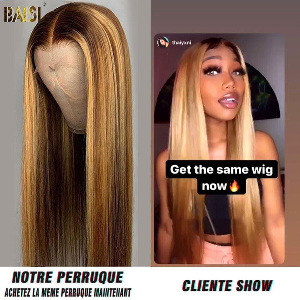 BAISI 13x4 lace Frontal Perruque Lisse Miel #4MIX#27 en 100% Cheveux Humains B