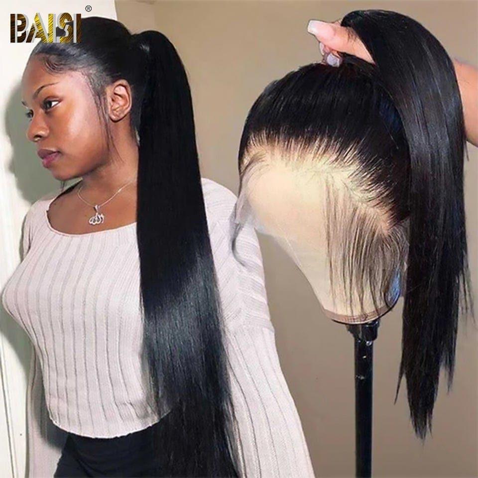 BAISI Achetez 2 perruques minimum au prix d'usine fournisseur 360 Lace Perruque Lisse en Vrais Cheveux Humains Coiffure Chignion (Pas Besoin de Code)