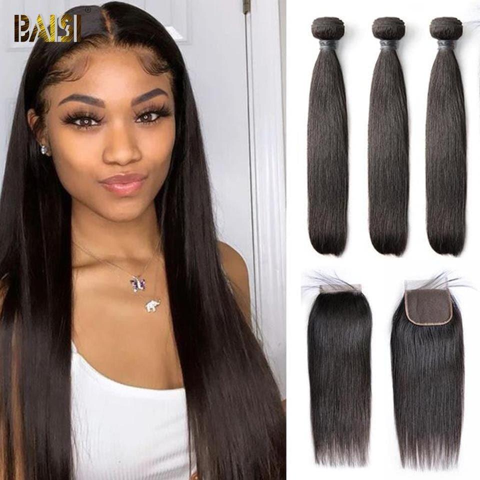 BAISI Trois Boules De Tissage Avec Une Closure En Black Friday Promotion De 20-28 Pouces