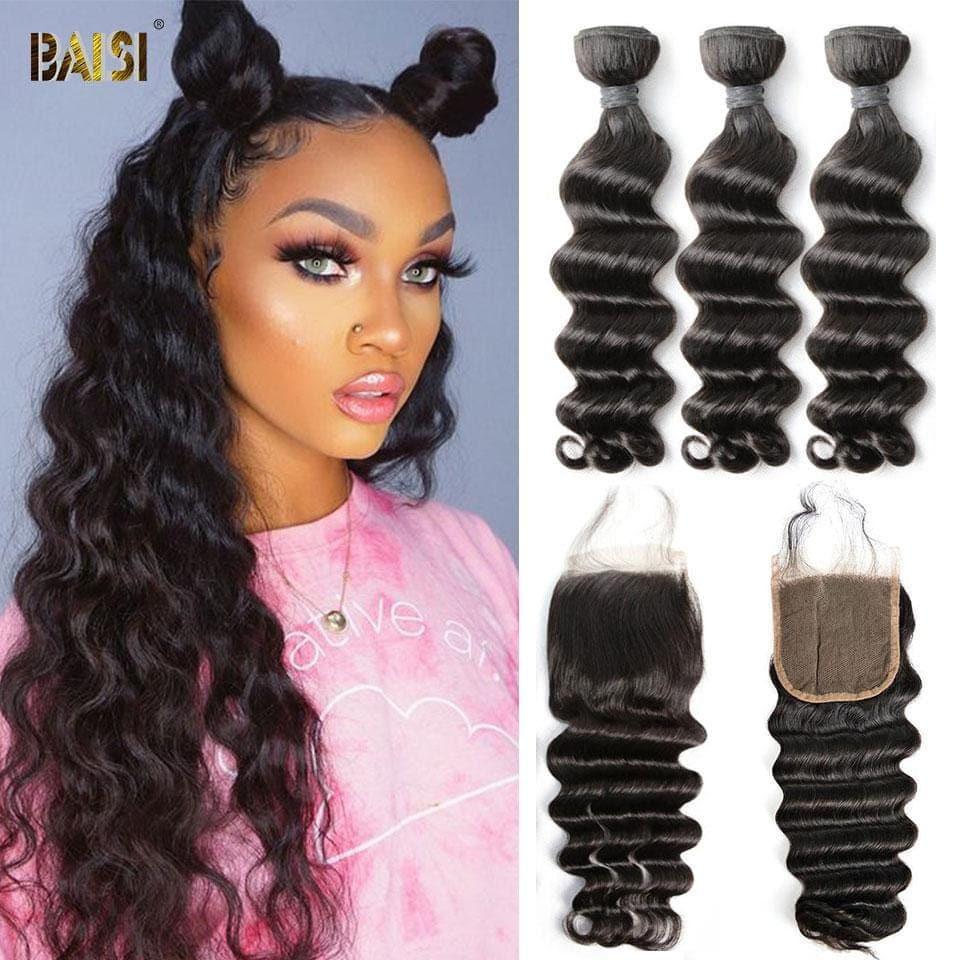 BAISI 10A Tissage Avec Closure/Frontal En Grand Solde Natural Wave