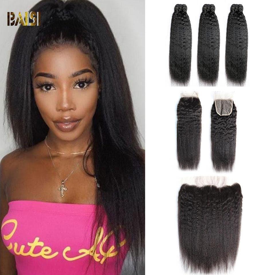 BAISI 10A Tissage Avec Closure/Frontal En Grand Solde Kinky Straight
