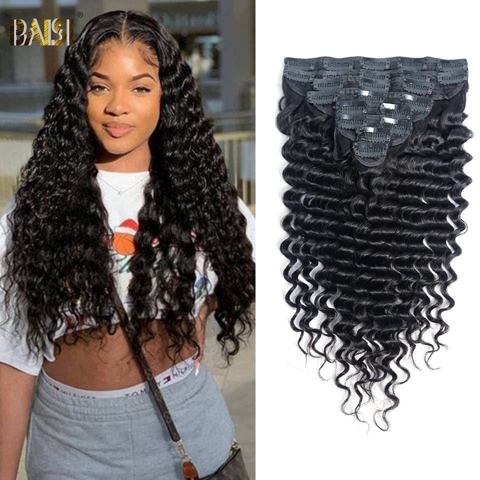 BAISI Extensions À Clips Deep Wave En 100% Cheveux Humains 8 Pièces et 120G Par Lot