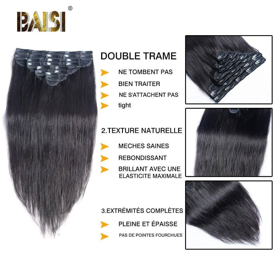 BAISI Extensions À Clips Lisse En 100% Cheveux Humains 8 Pièces et 120G Par Lot