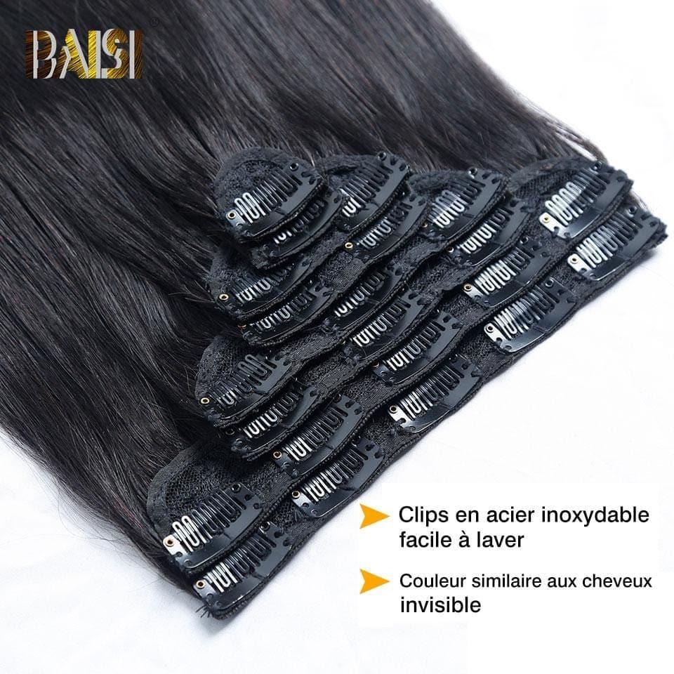 BAISI Extensions À Clips Lisse En 100% Cheveux Humains 8 Pièces et 120G Par Lot