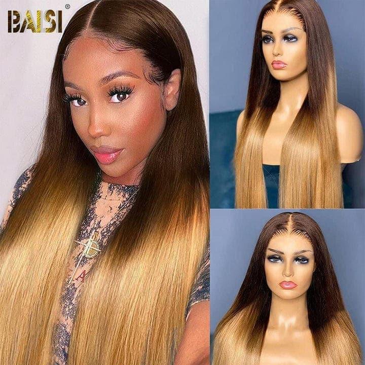 BAISI Achetez 2 perruques minimum au prix d'usine fournisseur 13x4 Frontal Lace Perruque Lisse En Couleur Miel 1B/#4/#27 (Pas Besoin de Code)