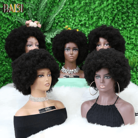 BAISI Achetez 2 perruques minimum au prix d'usine fournisseur perruque pixie finger wave ou Lisse 99J# ou bouclé curly sans colle sans lace ou afro curl avec frange en noir 10 Pouces en 100% vrais cheveux humains