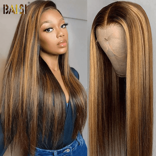 BAISI 13x4 lace Frontal Perruque Lisse Miel #4MIX#27 en 100% Cheveux Humains B