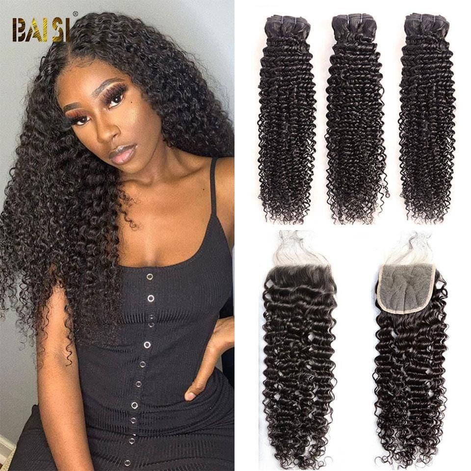 BAISI 10A Tissage Avec Closure/Frontal En Grand Solde Curly