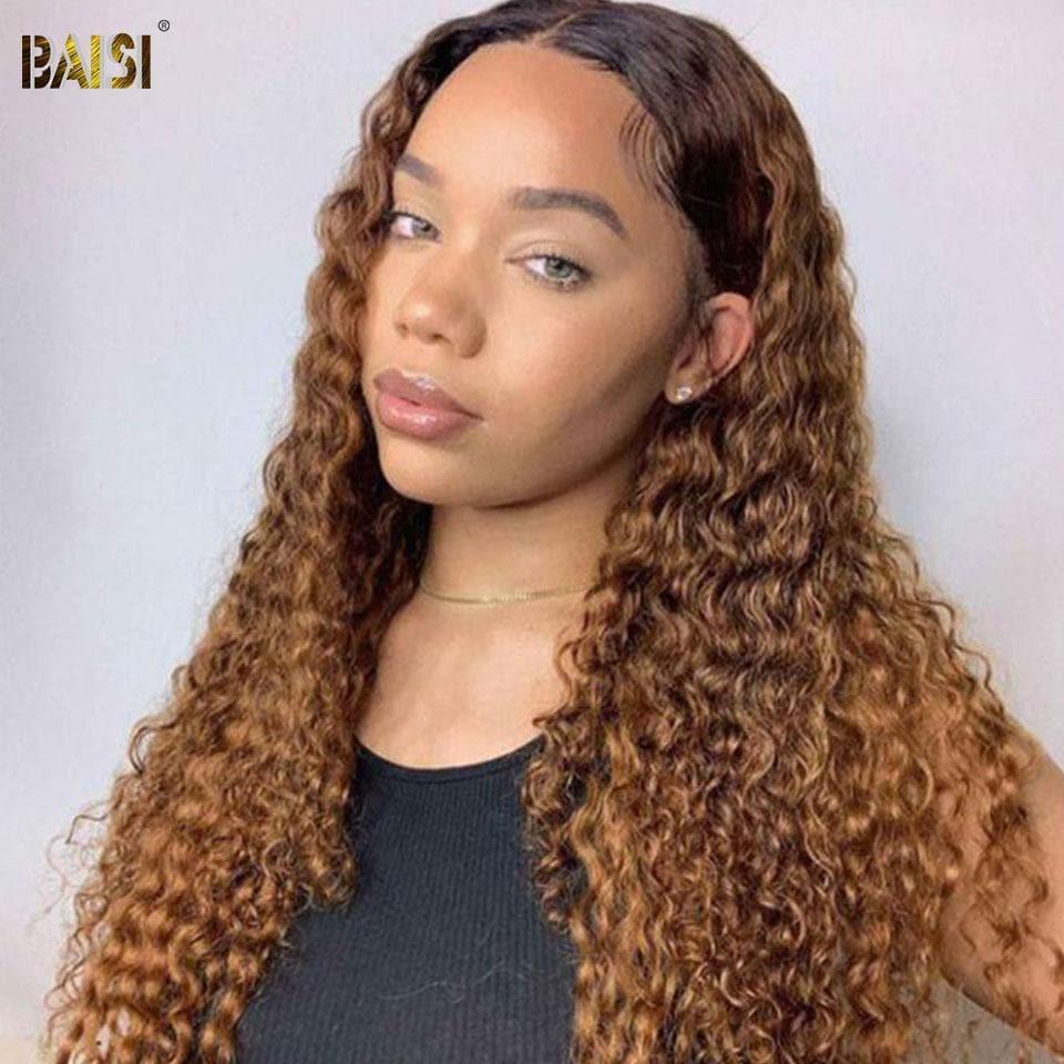 BAISI Perruque En Cheveux Humains Ondulée Deep Wave  Couleur 1B30# Avec Racines Sombres Cheveux Du Bébé Pre Plucked