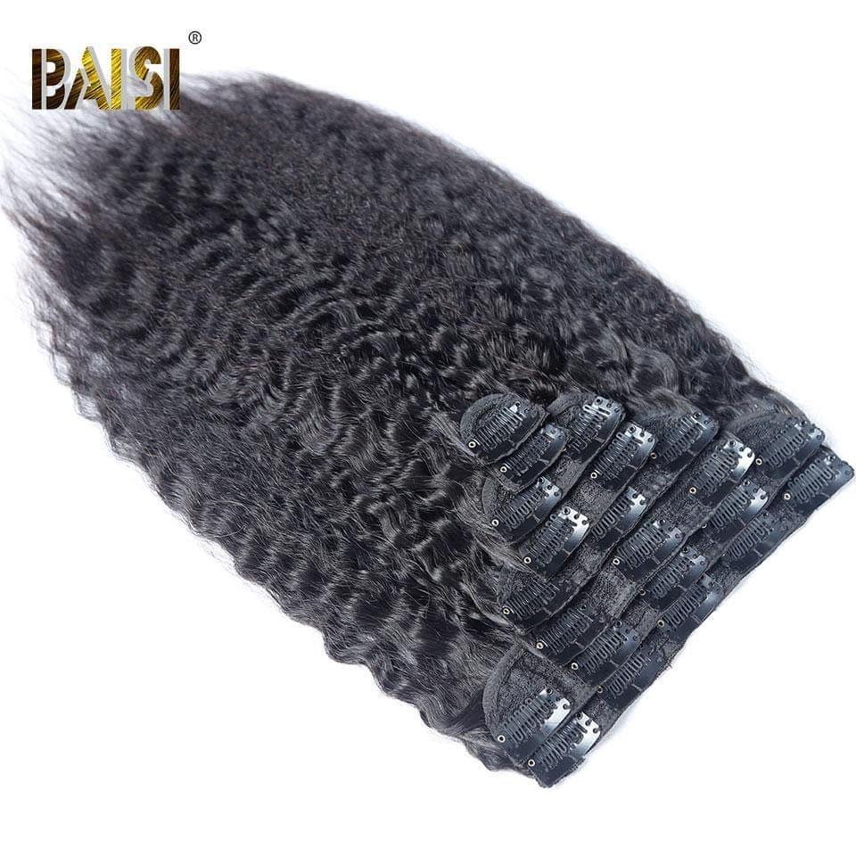 BAISI Extensions À Clips Kinky Straight En 100% Cheveux Humains 8 Pièces et 120G Par Lot