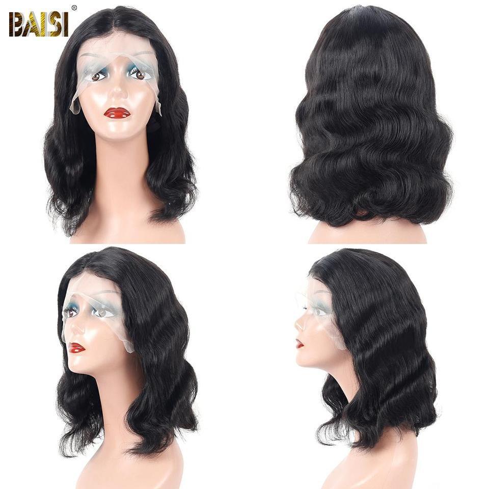 BAISI 13x4 Lace Frontal Perruque BOB Noir Body Wave Avec lace Frontal 13x1x6 En 100% Cheveux Naturels