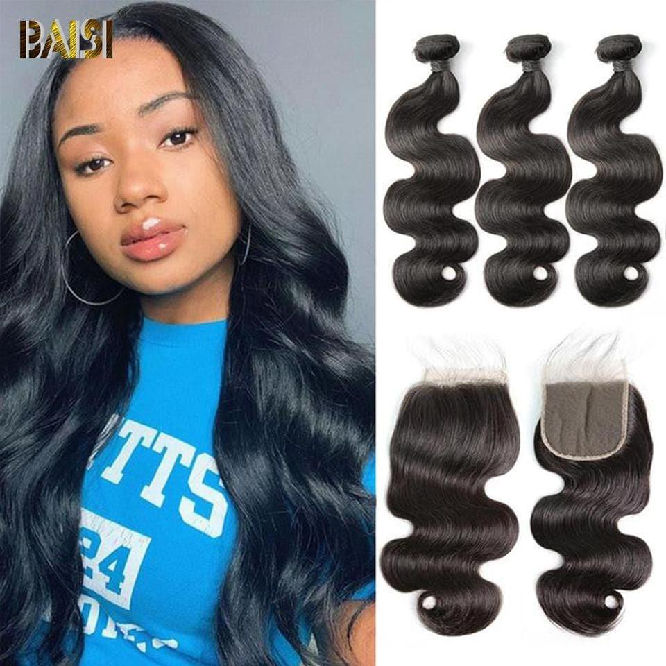BAISI Trois Boules De Tissage Avec Une Closure En Black Friday Promotion De 20-28 Pouces