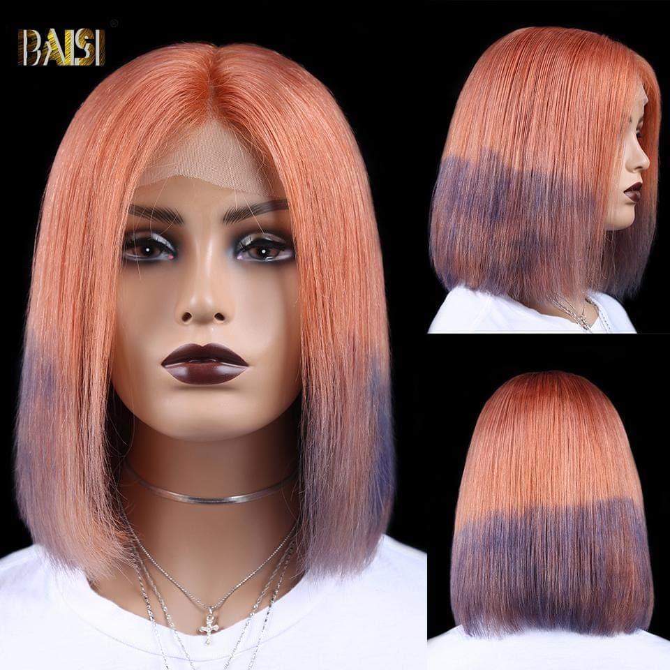 BAISI 13X4 Lace Frontal Bob Perruque coupe Carrée couleur 100% Cheveux Humains
