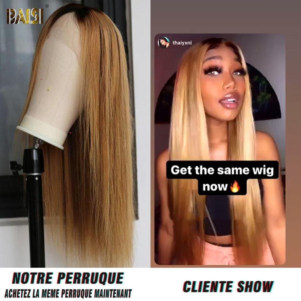 BAISI 13x4 lace Frontal Perruque Lisse Miel #4MIX#27 en 100% Cheveux Humains B