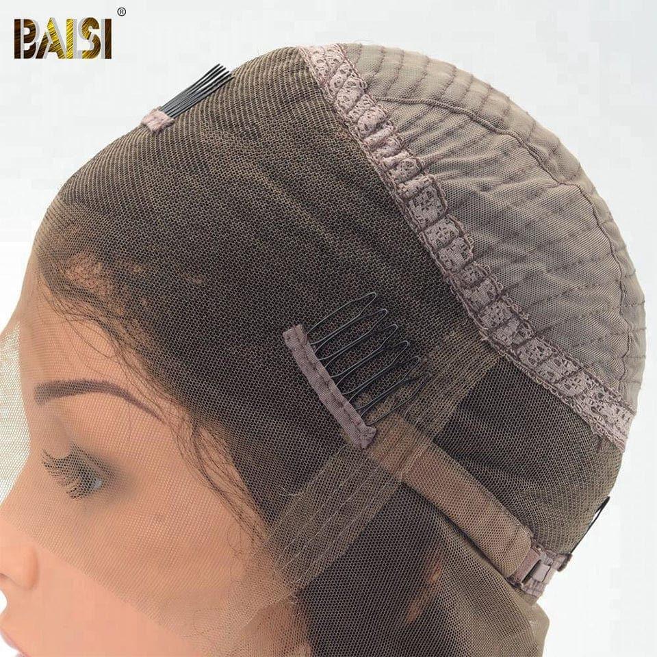 BAISI 360 Lace Perruque Lisse en Vrais Cheveux Humains Coiffure Chignion