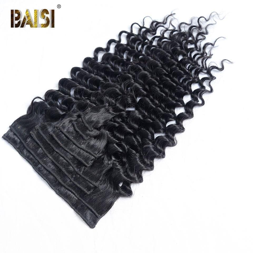 BAISI Extensions À Clips Deep Wave En 100% Cheveux Humains 8 Pièces et 120G Par Lot