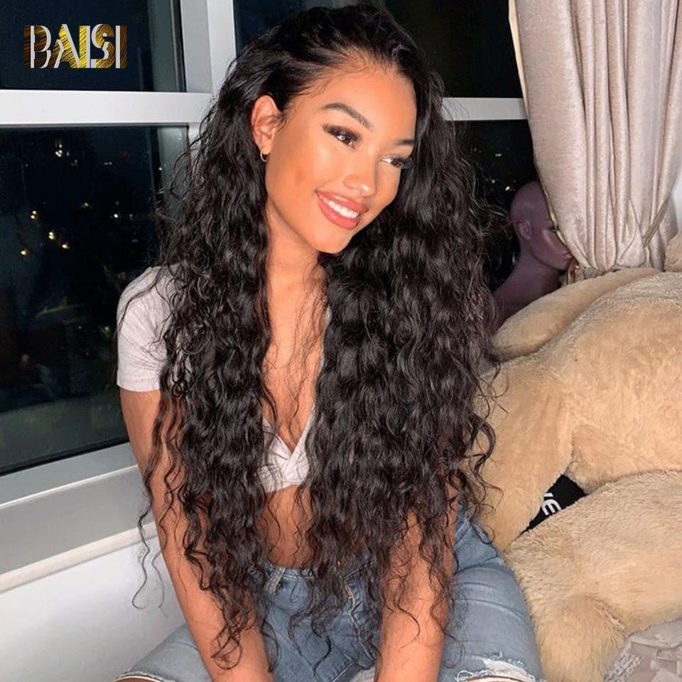 BAISI Bob 13X4 lace frontal Perruque Bouclée Water Wave 100% Cheveux Humains