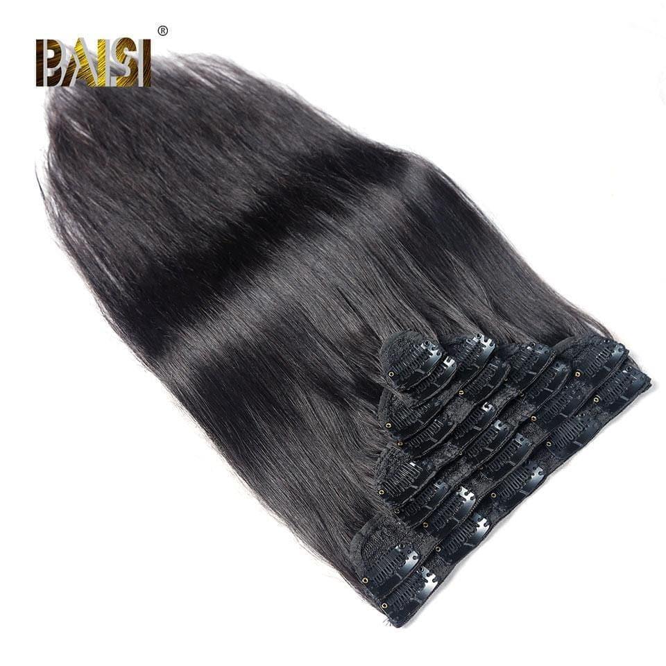 BAISI Extensions À Clips Lisse En 100% Cheveux Humains 8 Pièces et 120G Par Lot