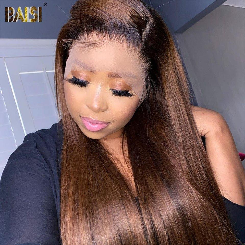 BAISI Acquista almeno 2 parrucche al prezzo di fabbrica fornitore 13x4 Lace Frontal Parrucca Liscia Nero Marrone 1B#4 Senza Colla Lace già tagliata Facile da Indossare in 100% Capelli Umani (Nessun Codice Necessario)