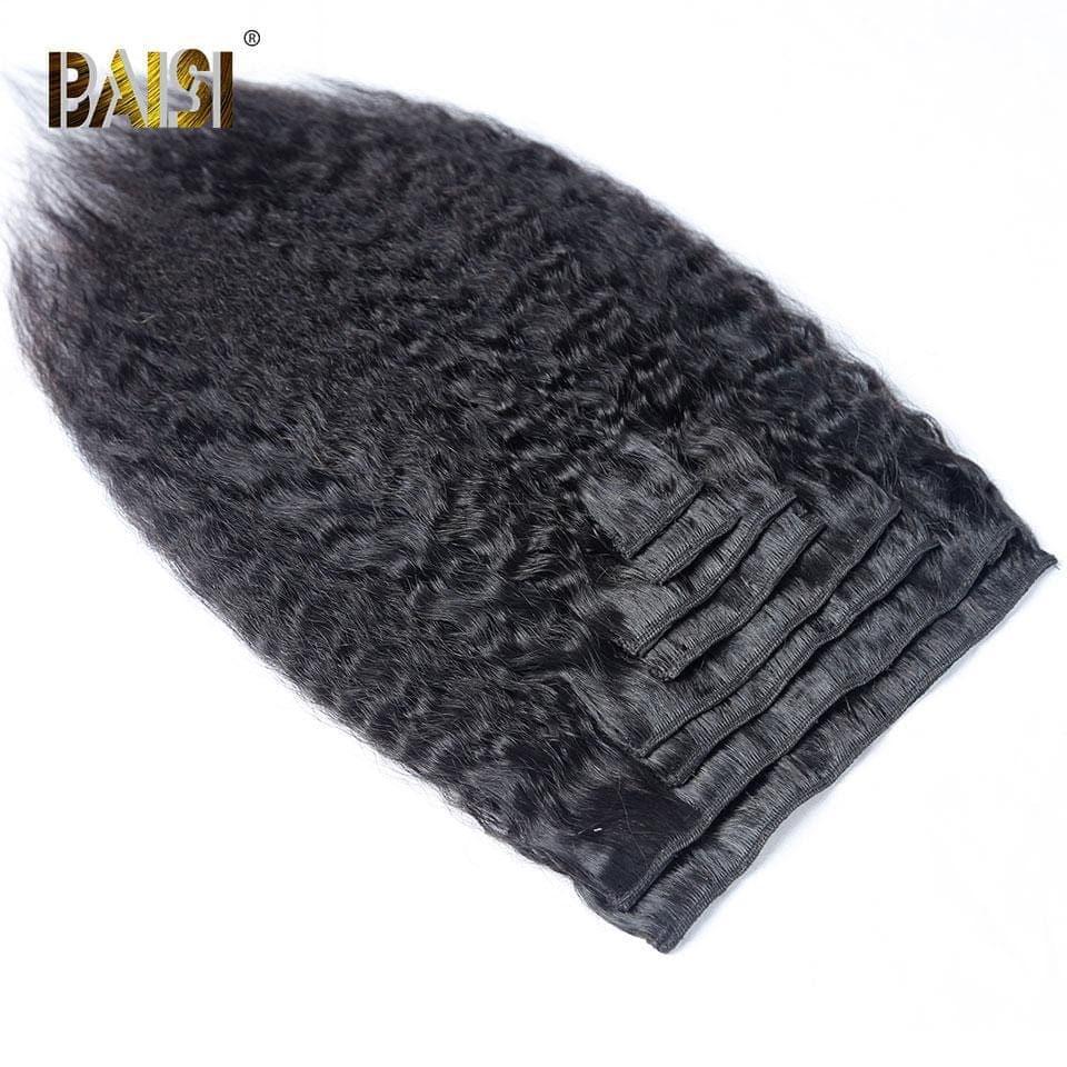 BAISI Extensions À Clips Kinky Straight En 100% Cheveux Humains 8 Pièces et 120G Par Lot