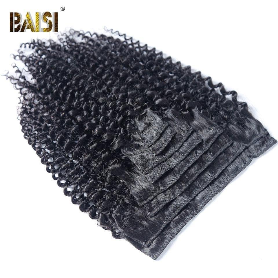 BAISI Extensões com Clips Encaracoladas em 100% Cabelo Humano 8 Peças e 120G por Lote