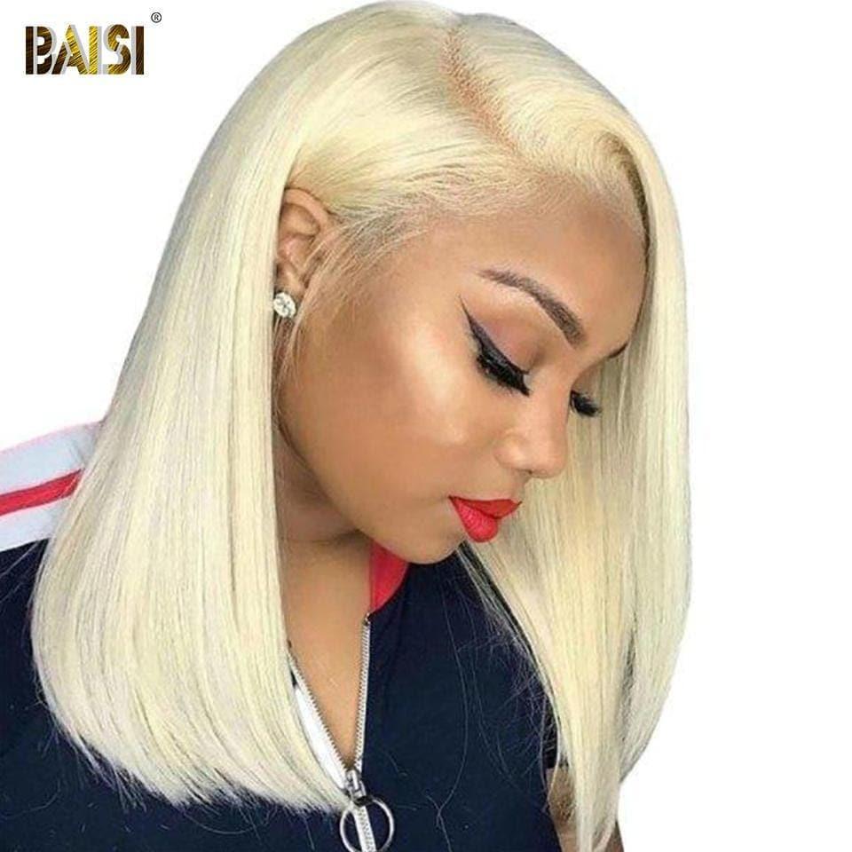 BAISI Frontal de renda & fecho de renda Peruca #613 Loiro Liso Bob Colorido