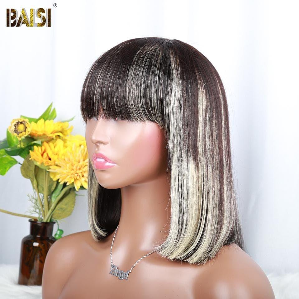 BAISI COUPE CHINOISE NOIR MIX BLONDE SANS LACE PERRUQUE BOB LISSE AVEC FRANGE #1BMIX#613