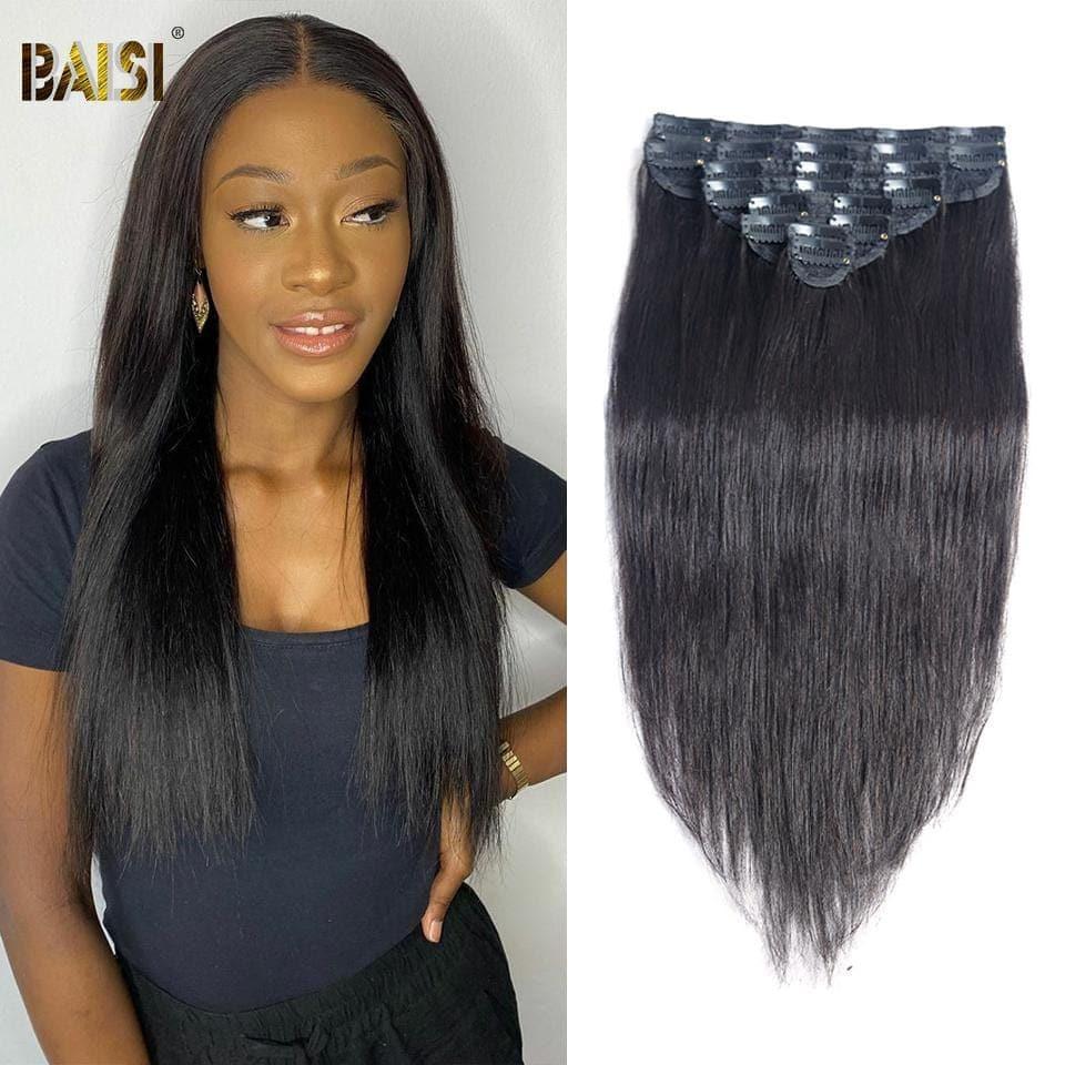 BAISI Extensions À Clips Lisse En 100% Cheveux Humains 8 Pièces et 120G Par Lot