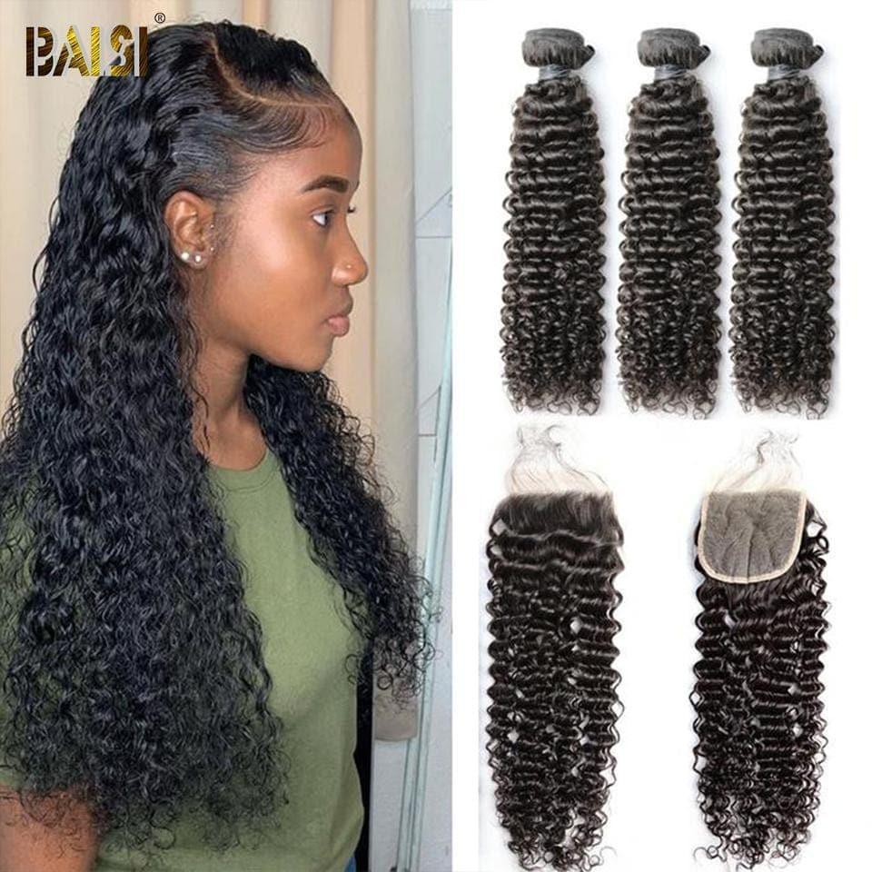 BAISI Trois Boules De Tissage Avec Une Closure En Black Friday Promotion De 20-28 Pouces