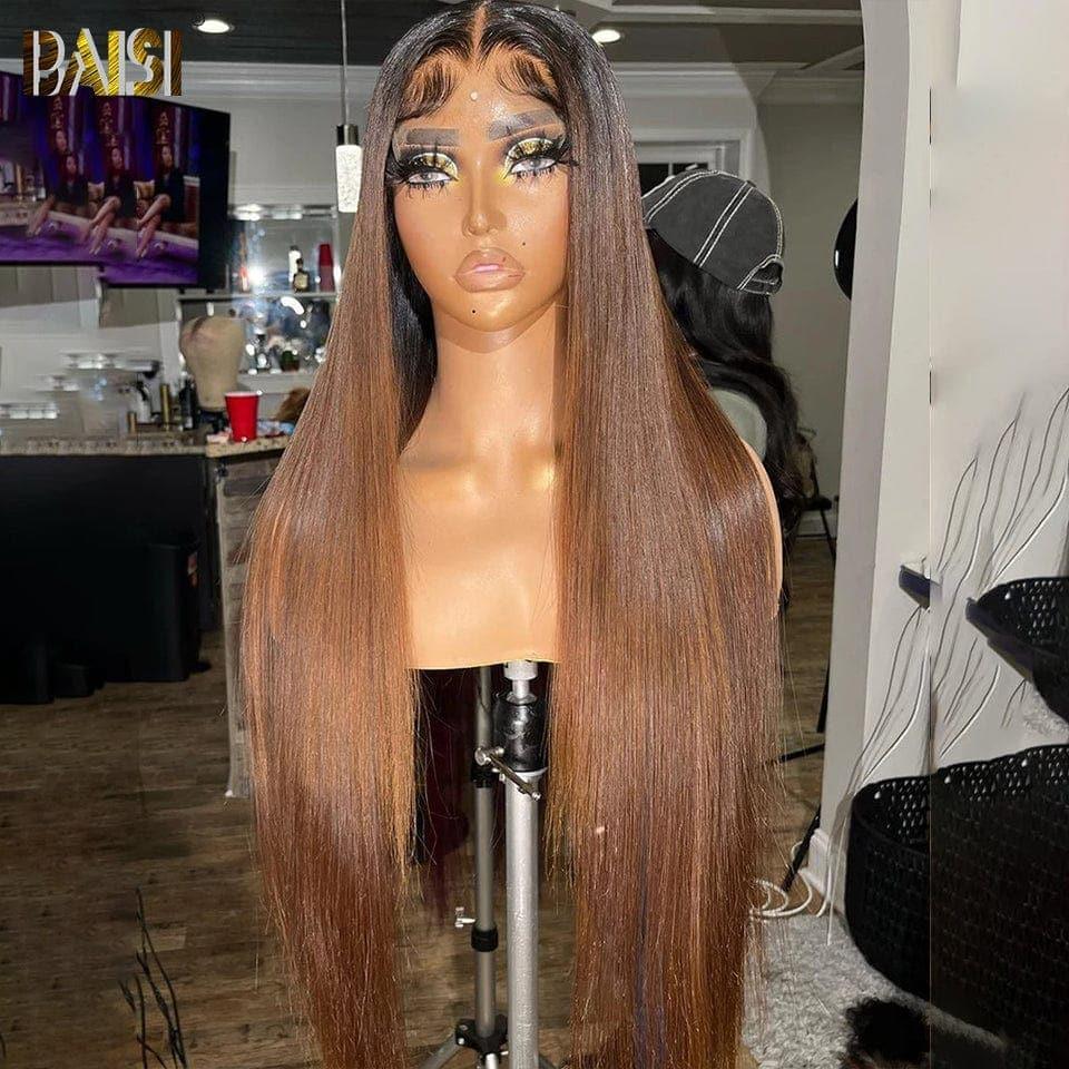 BAISI Acquista almeno 2 parrucche al prezzo di fabbrica fornitore 13x4 Lace Frontal Parrucca Liscia Nero Marrone 1B#4 Senza Colla Lace già tagliata Facile da Indossare in 100% Capelli Umani (Nessun Codice Necessario)