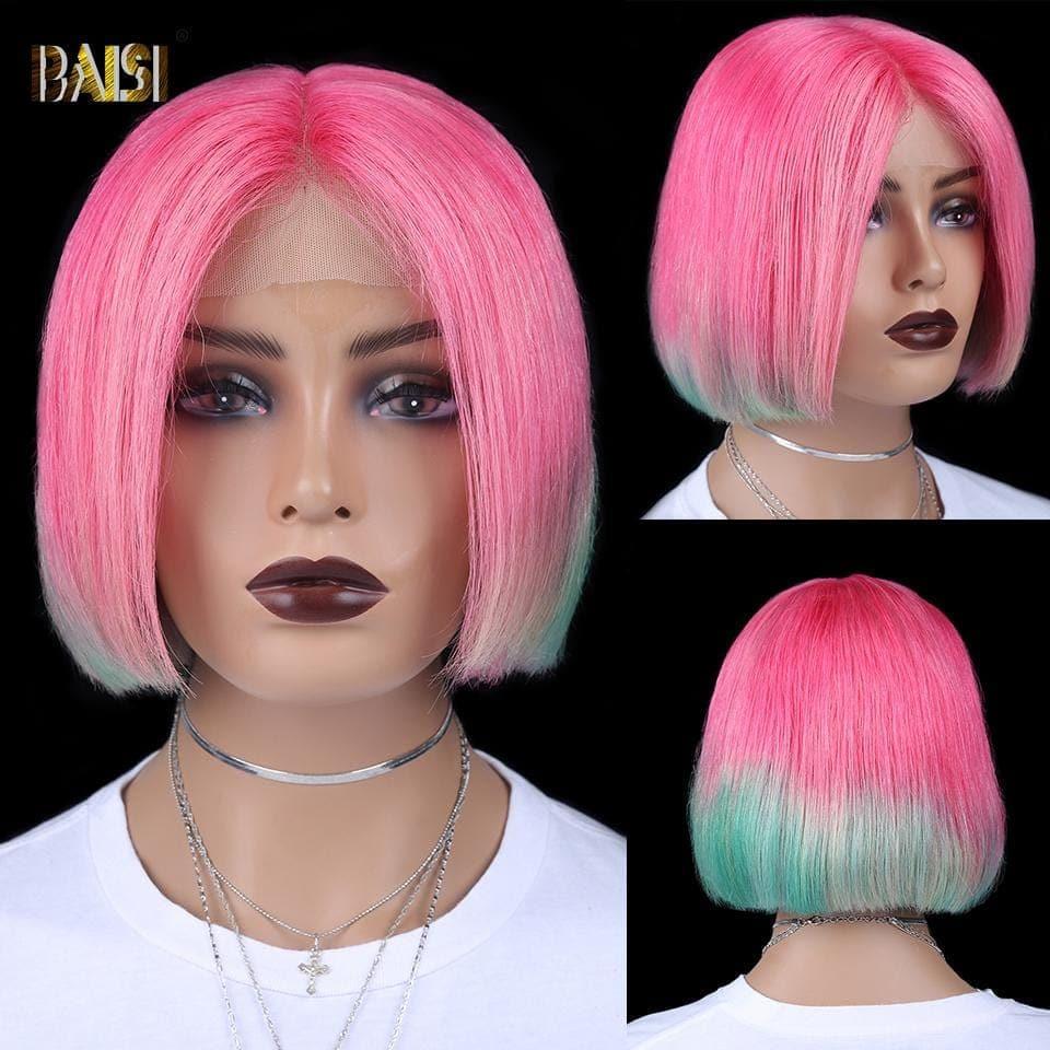 BAISI 13X4 Lace Frontal Bob Perruque coupe Carrée couleur 100% Cheveux Humains