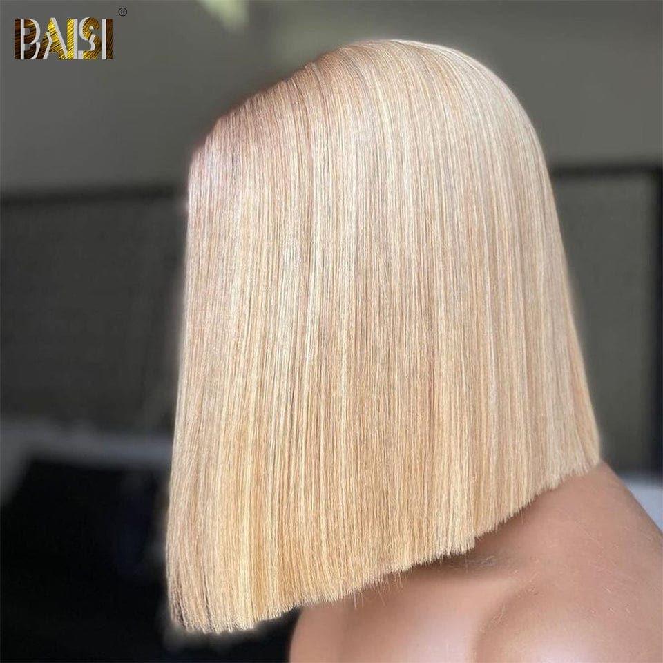 BAISI 13x4 Frontal Perruque Lisse En marron Blonde 4#613 Coupe Carrée En 100% Vrais Cheveux Humains