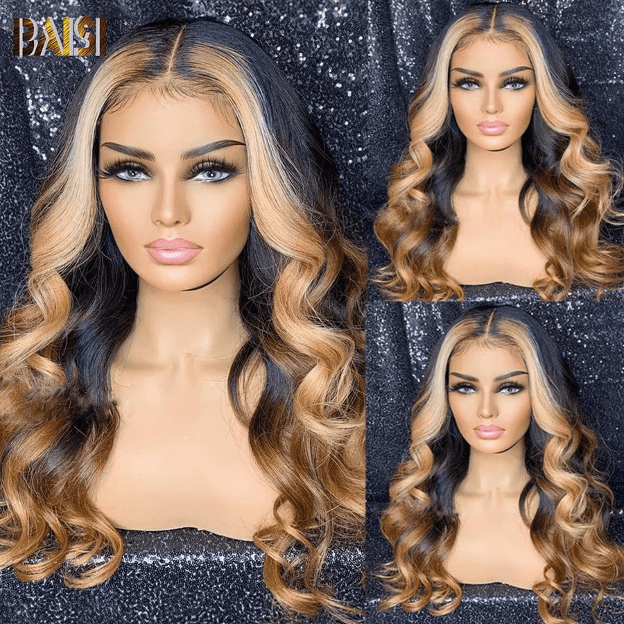 BAISI Achetez 2 perruques minimum au prix d'usine fournisseur Perruque Courte 49€ sans colle ou 13x4 Lace Frontal Perruque Body Wave En Couleur 1B#4#27MIX#27 Sans Colle Lace déjà couper Facile à Porter En 100% Cheveux Humains (Pas Besoins De Code)