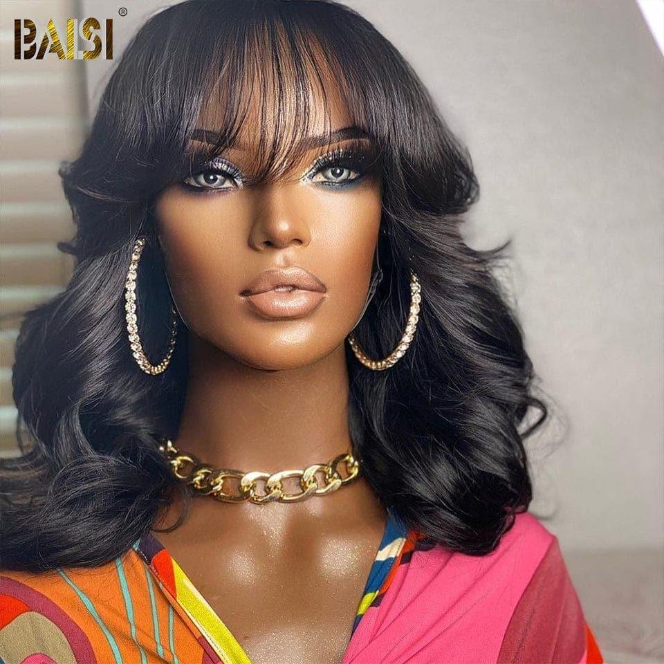 BAISI Achetez 2 perruques minimum au prix d'usine fournisseur perruque pixie Lisse avec 13x4 lace frontal ou Bob Perruque Avec Frange Ondulé Body Wave 100% Cheveux Humains (Pas Besoin de Code)