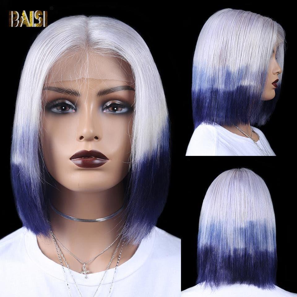 BAISI 13X4 Lace Frontal Bob Perruque coupe Carrée couleur 100% Cheveux Humains