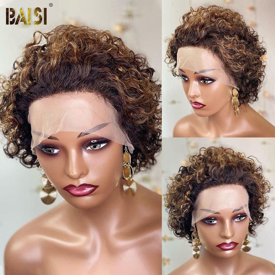 BAISI FLORENCE Perruque Pixie Cut Lace Frontal 13x4 Curly en 8 couleurs différentes en 100% Vrais Cheveux Humains