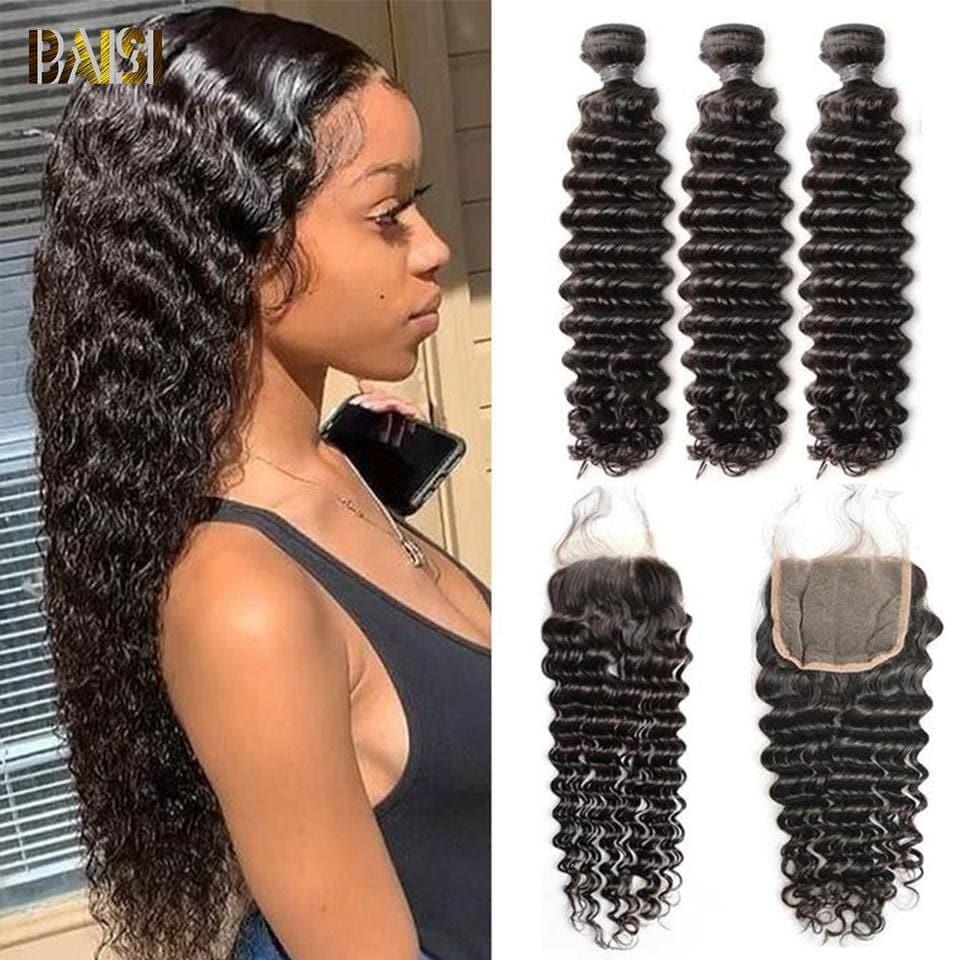 BAISI Trois Boules De Tissage Avec Une Closure En Black Friday Promotion De 20-28 Pouces