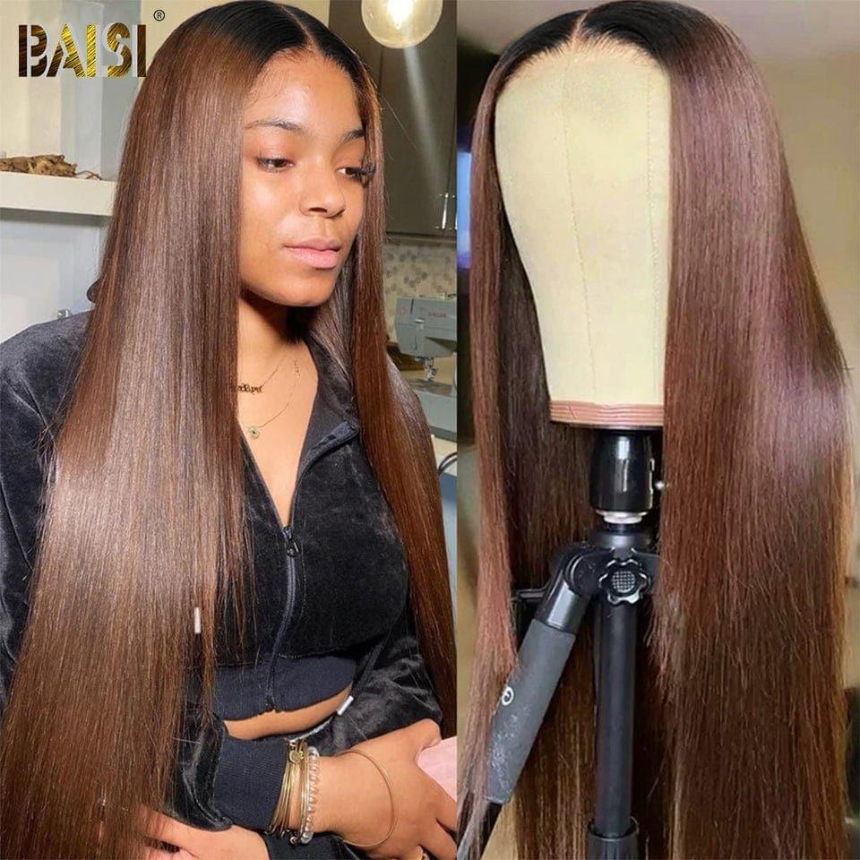 BAISI Acquista almeno 2 parrucche al prezzo di fabbrica fornitore 13x4 Lace Frontal Parrucca Liscia Nero Marrone 1B#4 Senza Colla Lace già tagliata Facile da Indossare in 100% Capelli Umani (Nessun Codice Necessario)