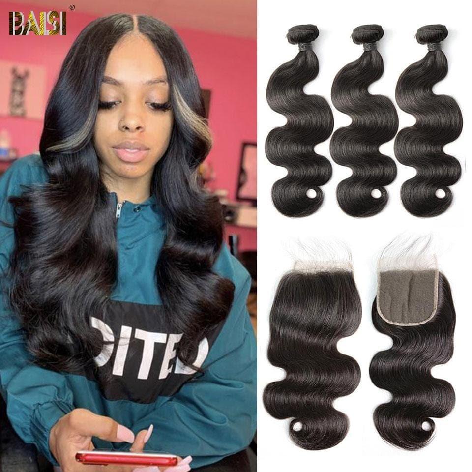 BAISI 10A Tissage Avec Closure/Frontal En Grand Solde Body Wave