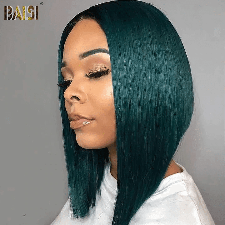 BAISI Achetez 2 perruques minimum au prix d'usine fournisseur 13X4 Perruque lisse 1B Vert En 100% Cheveux Humains Pré-plucked Pas Besoin de Colle en 100% Raw Hair Lace déjà couper (Pas Besoin de Code)