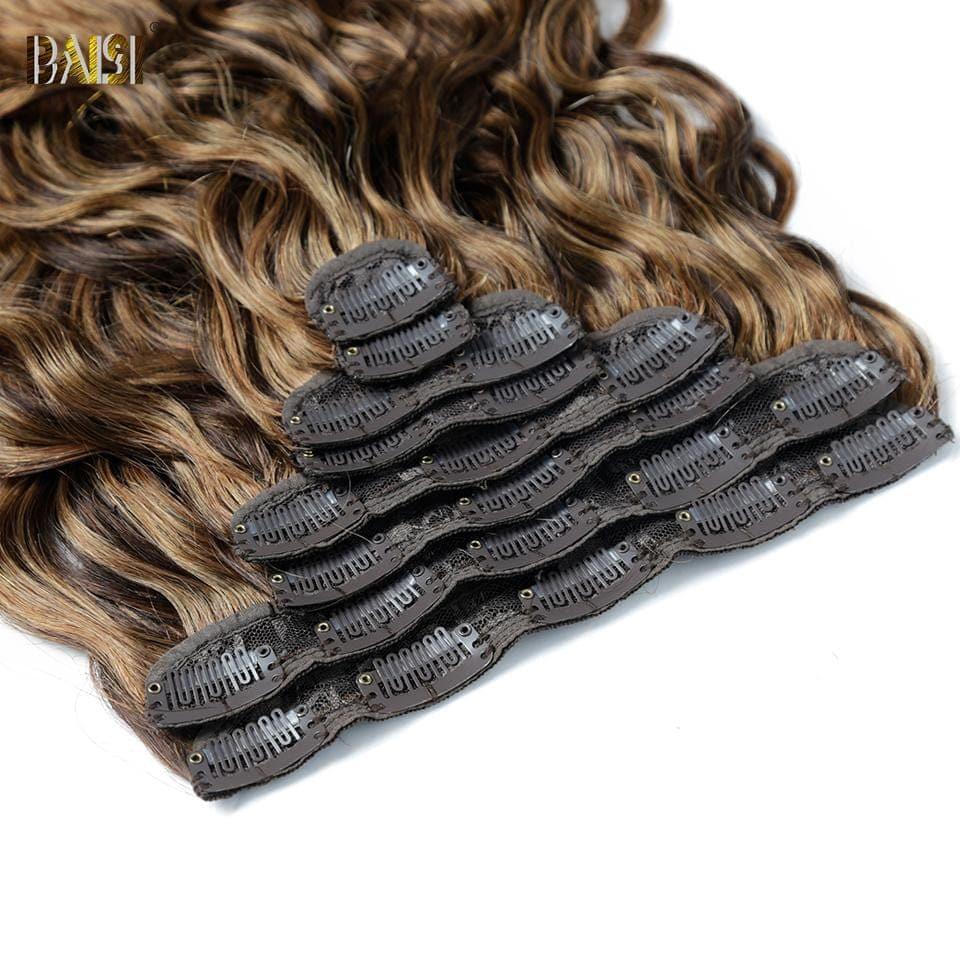 BAISI Extensions À Clips F#4-T#30-#30 Body Wave En 100% Cheveux Humains 8 Pièces et 120G Par Lot