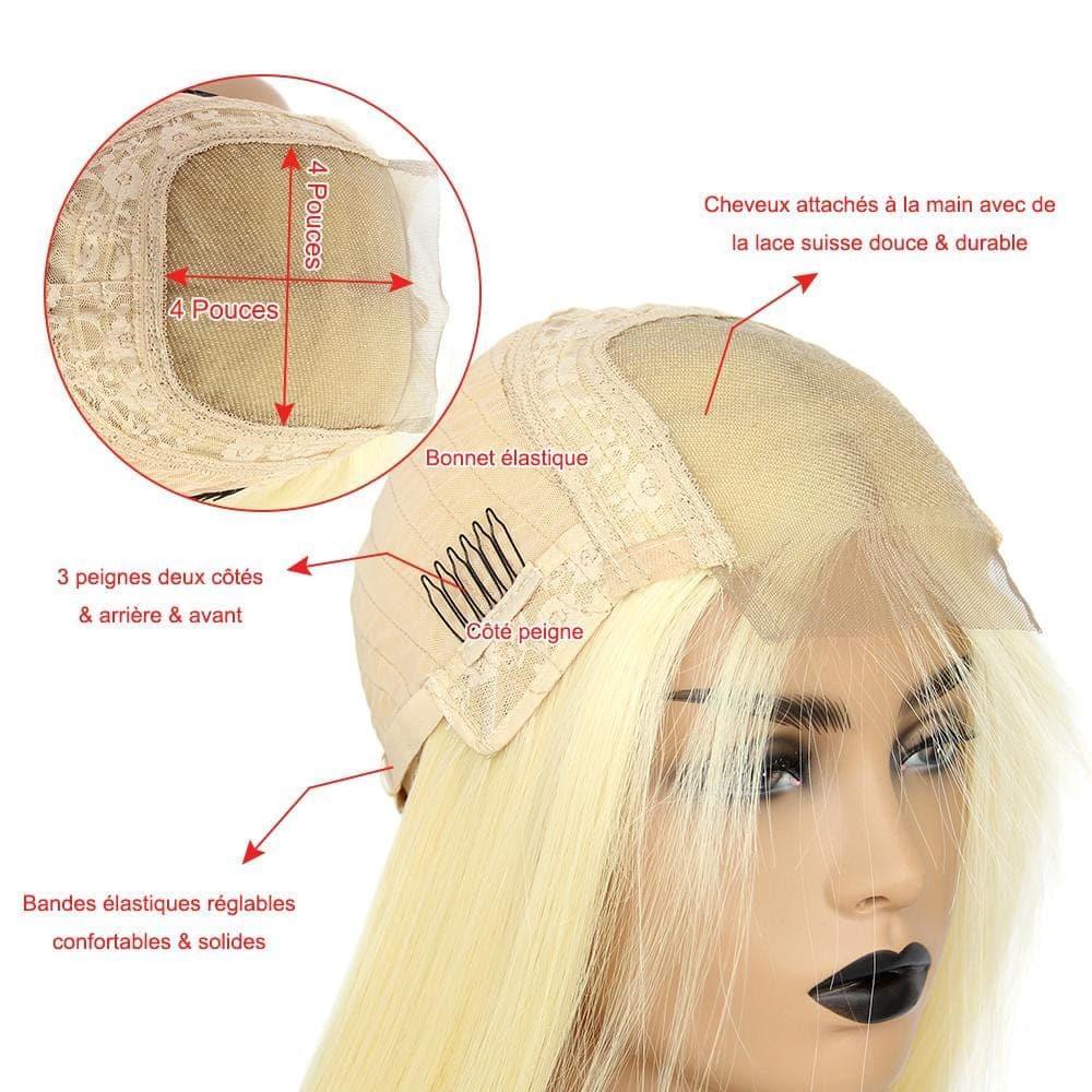 BAISI 4*4 #613 & Preto Natural Peruca Lace Closure em 100% cabelo humano 200% densidade