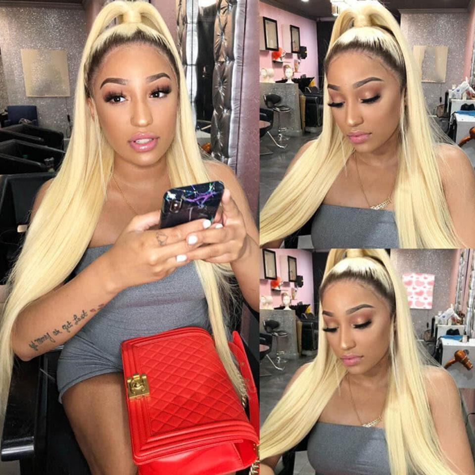 BAISI Perruque Personnalisée Couleur 1B Blonde #613 de Haute Qualité Cheveux Humains Lisse Straight, Livraison Gratuite