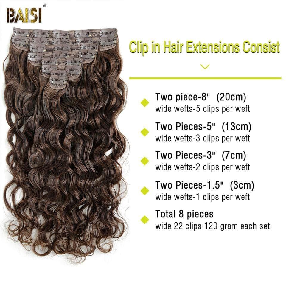 BAISI Extensions À Clips #4 Body Wave En 100% Cheveux Humains 8 Pièces et 120G Par Lot