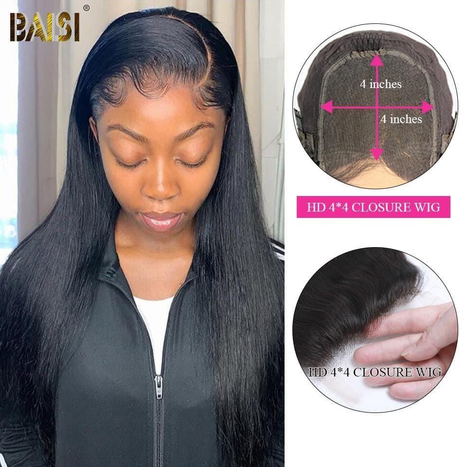BAISI Peruca Closure HD 4*4 em 100% Cabelo Humano