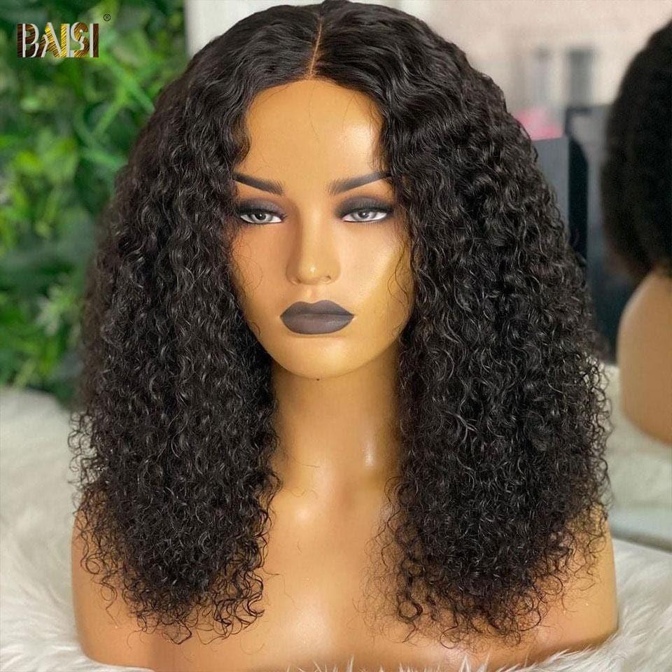 BAISI 13x4 Frontale Lace Perruque BOB Noir  Curly Avec lace Frontal En 100% Cheveux Naturels