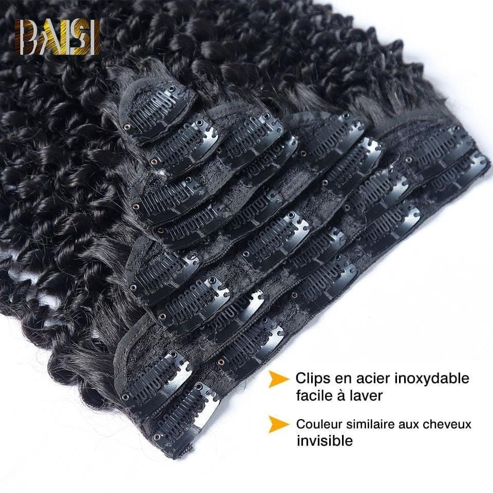 BAISI Extensões com Clips Encaracoladas em 100% Cabelo Humano 8 Peças e 120G por Lote